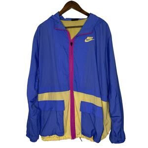 Nike Windbreaker Jacket Size 2X Colorblock Purple Yellow Retro Sporty Hooded